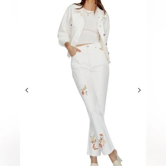 Reformation White Cynthia Straight Leg Mid Rise Denim Jeans - Picture 3 of 7